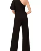 Adrianna Papell Asymmetrical One Shoulder Cape Sleeve Stretch Crepe Solid Jumpsuit