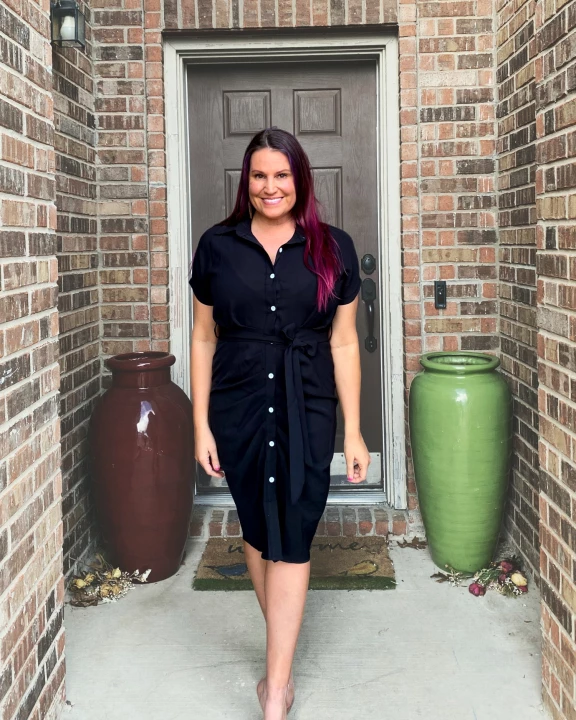 Tie Waist Button Front Dress in Black - S-XL Pack