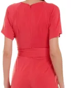 Taylor Scoop Neck Short Sleeve Keyhole Front Tie Waist Solid Jersey Jumpsuit