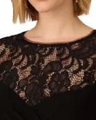 Adrianna Papell Jersey Lace Crew Neck Elbow Sleeve Ruffle Cuff Straight Leg Jumpsuit