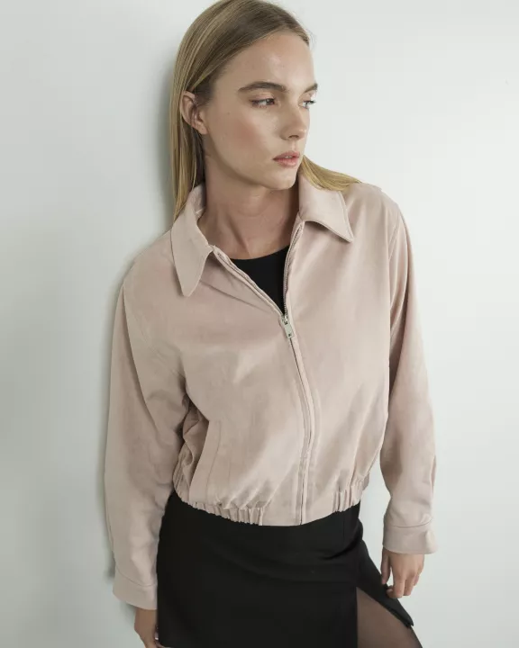 MAJ3000 FAUX SUEDE BOMBER COLLARED JACKET