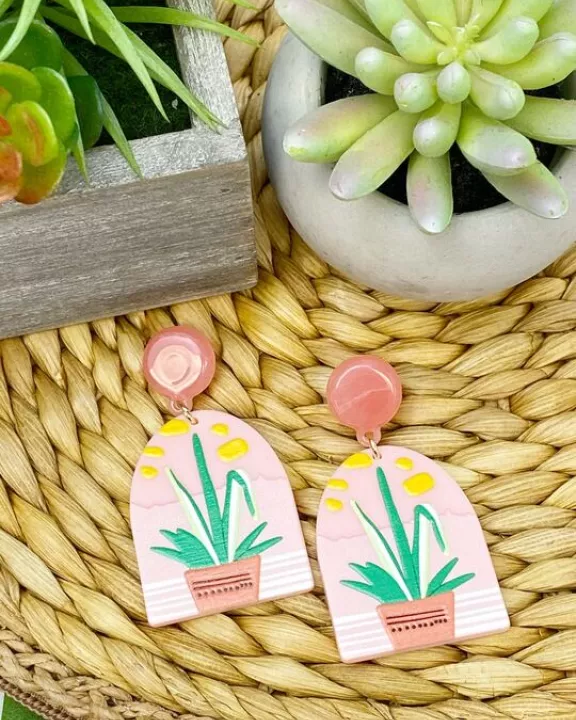 Aloe Plant Printed Acrylic Dangle Earrings