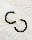 Beaded Mini Flower Lined Hoop Earrings