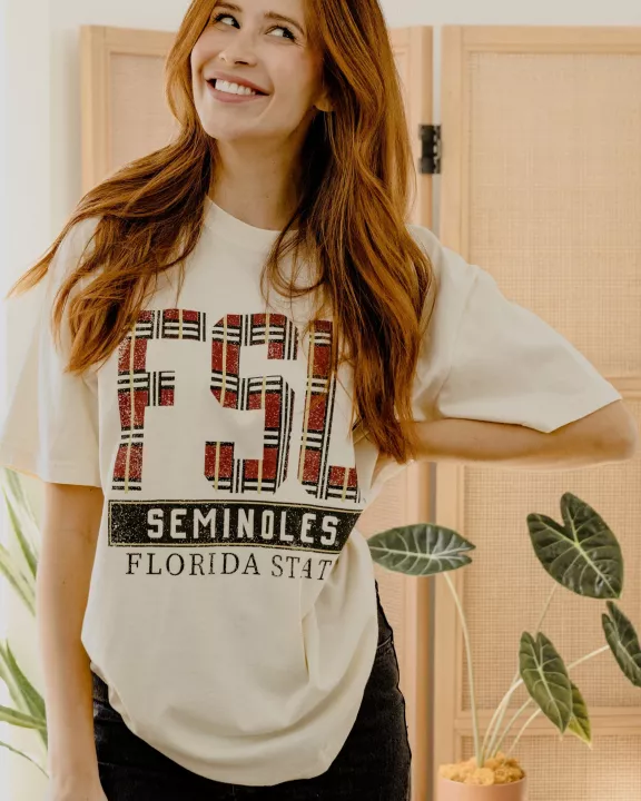 FSU Seminoles Preppy Plaid Ivory Tee