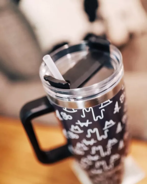 Black Brand Tumbler with Handle