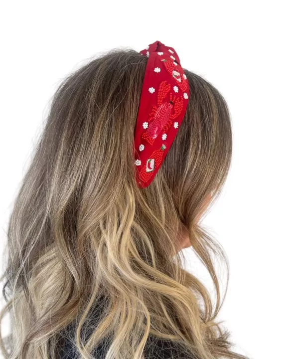 Crawfish Beaded Headband, Fabric Headband, Knotted Headband