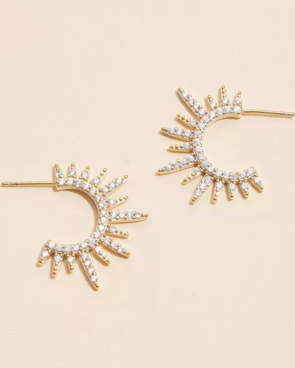 Radiant Sunburst Gold Hoop Earrings with Sparkling Crystals