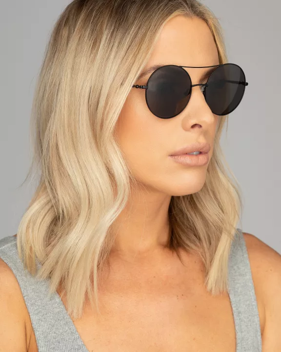 Capri Round Double Ridge Sunglasses - Black