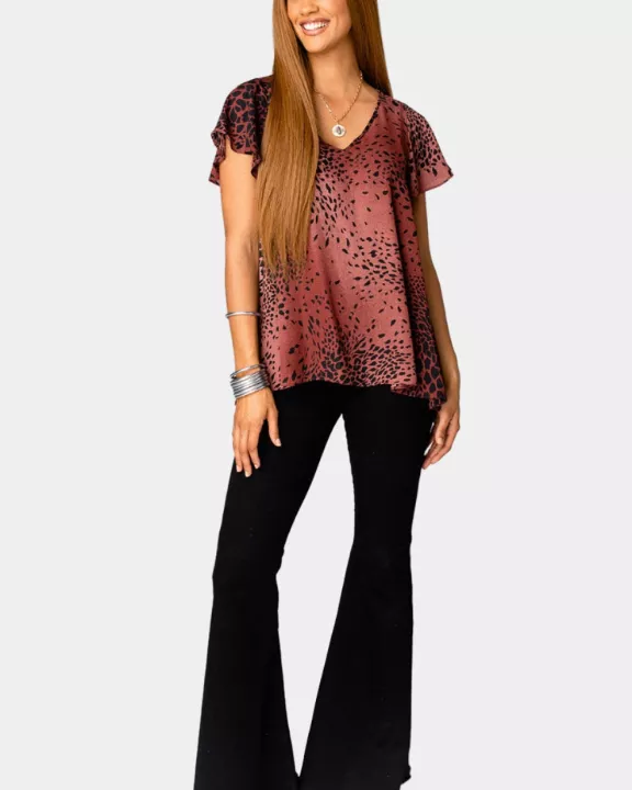 Avril Flutter Sleeve V-Neck Top - Puma