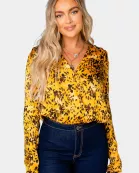Melissa Surplice Long Sleeve Bodysuit - Tortoiseshell