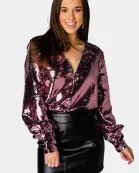 Jenny Long Sleeve Sequin Bodysuit - Rose