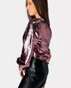Jenny Long Sleeve Sequin Bodysuit - Rose