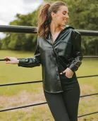 Brielle Vegan Leather Button Up Top - Black