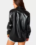 Brielle Vegan Leather Button Up Top - Black