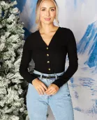 Holly Long Sleeve Button Up Bodysuit - Black