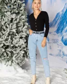 Holly Long Sleeve Button Up Bodysuit - Black