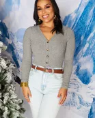 Holly Long Sleeve Button Up Bodysuit - Grey