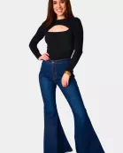 Nadia Long Sleeve Cutout Bodysuit - Black