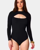 Nadia Long Sleeve Cutout Bodysuit - Black