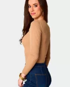 Nadia Long Sleeve Cutout Bodysuit - Natural