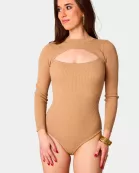Nadia Long Sleeve Cutout Bodysuit - Natural