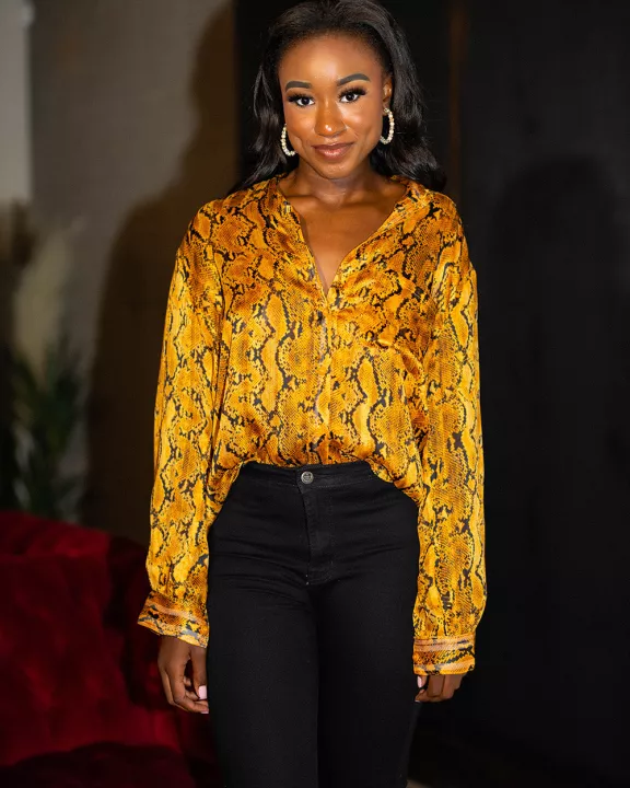 Portia Loose Button Up Top - Snake Charmer