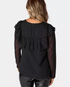 Prairie Ruffle Long Sleeve Top - Black Quartz