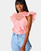 Kaycee Organza Ruffle Sleeve Top - Salmon