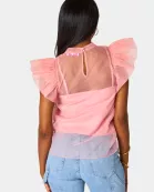 Kaycee Organza Ruffle Sleeve Top - Salmon