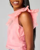 Kaycee Organza Ruffle Sleeve Top - Salmon