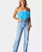 Fancy Strapless Feather Crop Top - Azure Blue