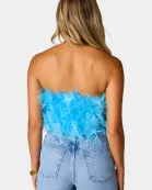 Fancy Strapless Feather Crop Top - Azure Blue