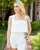 Manning Vegan Leather Cropped Tank Top - Powder