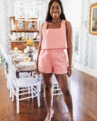 Manning Vegan Leather Cropped Tank Top - Coral