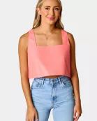 Manning Vegan Leather Cropped Tank Top - Coral