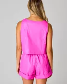 Manning Vegan Leather Cropped Tank Top - Magenta