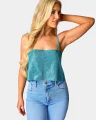 Girly Girl Rhinestone Crop Top - Turquoise