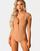 Mona Short Sleeve One-Piece Swimsuit - Sand