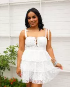 Suzanne Lace Mini Dress - Ivory Eyelet