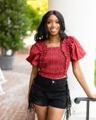 Tandy Puff Sleeve Top - Maroon