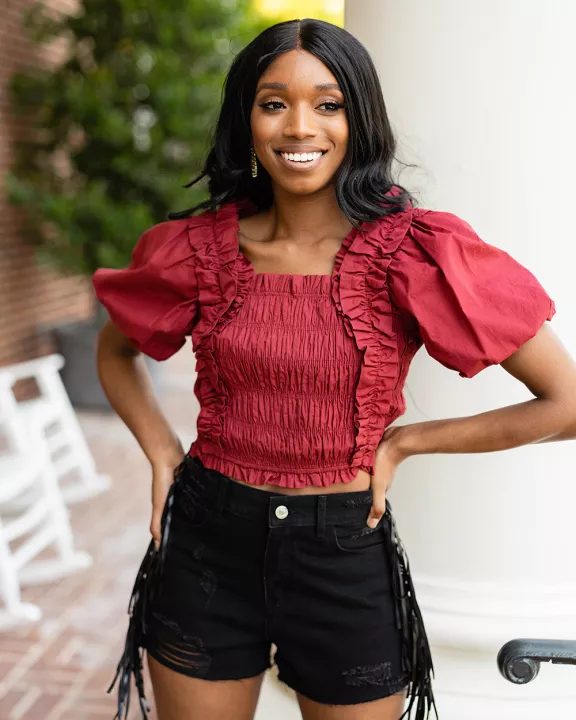 Tandy Puff Sleeve Top - Maroon