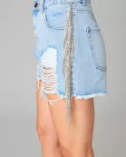Raven Rhinestone Denim Shorts - Light Wash