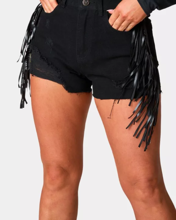 Lacey Distressed Denim Shorts - Black