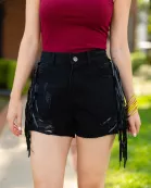 Lacey Distressed Denim Shorts - Black