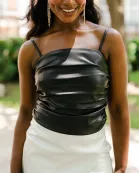 Jolee Vegan Leather Tank Top - Black