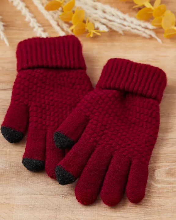Bailey Knit Gloves - Maroon