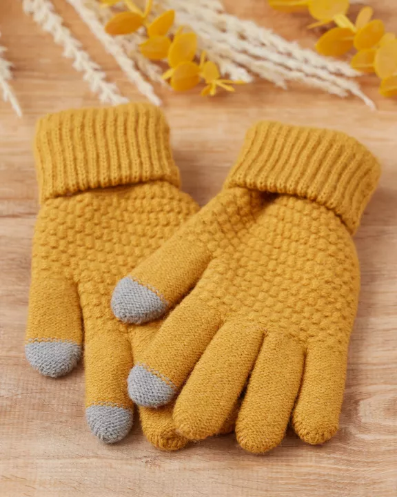 Bailey Knit Gloves - Mustard