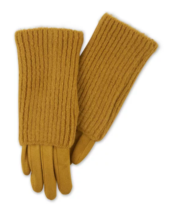 Three-In-One Knit Gloves - Mustard