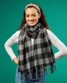 Denver Plaid Fringe Scarf - Black & Gray