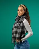 Denver Plaid Fringe Scarf - Black & Gray